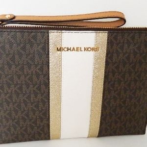 MICHAEL KORS Signature Striped Slim Wristlet Brown